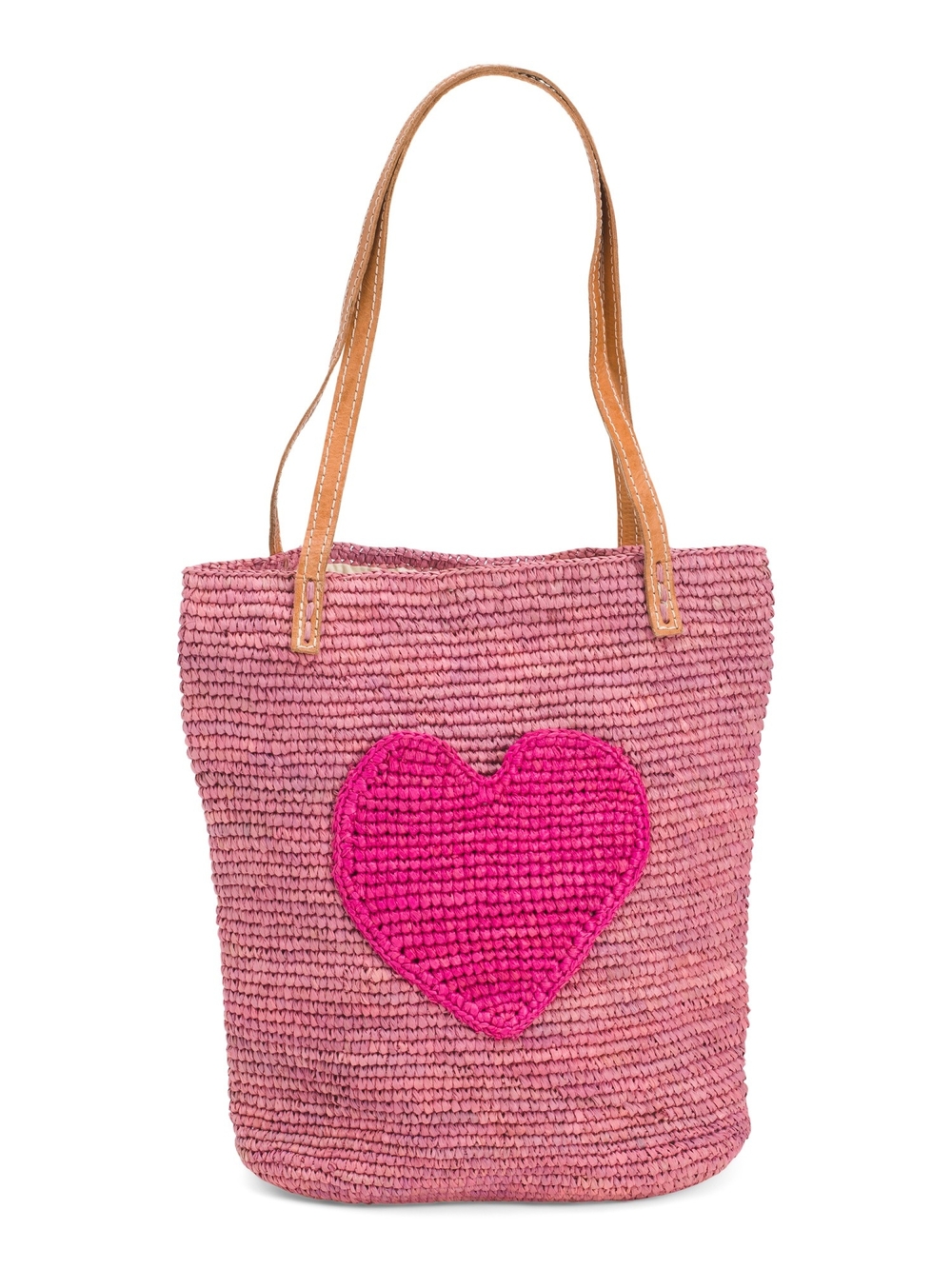 Mar Y Sol Pink Heart Woven Tote Handbag